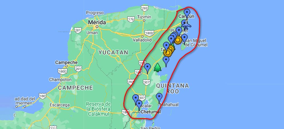 map of the rivivera maya mexico